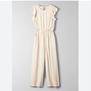 Aritzia Wilfred Fleurette Ruffled Wide Leg Jumpsuit Striped Cream Size Small